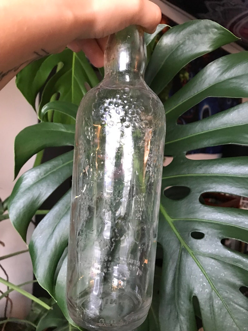 Vintage Clear Glass Embossed Wine Bottle Etsy
