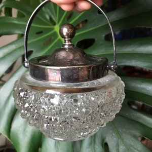 1920s Etched Glass and Sterling Silver Sugar Pot