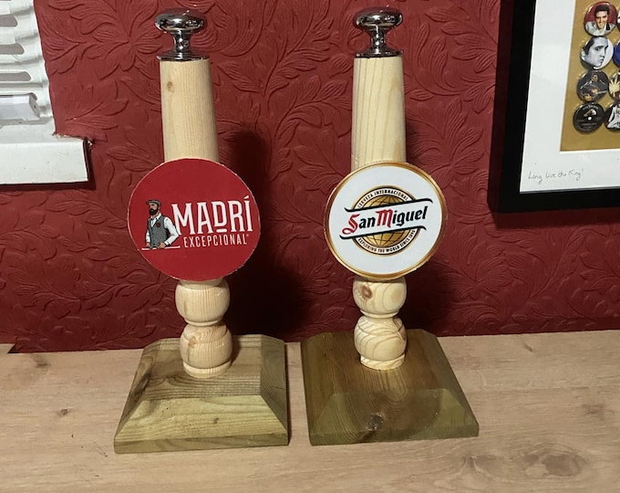 Featured listing image: Handmade Wooden Bar Pump Display – Decorative Beer Tap with Detachable Beer Signs