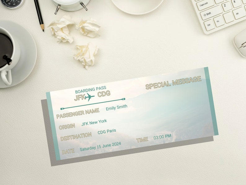Printable Editable Boarding Pass Ticket Airline Airplane Etsy