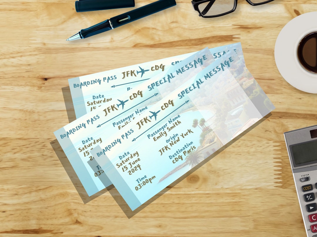 Printable Editable Boarding Pass Ticket Airline Airplane Etsy