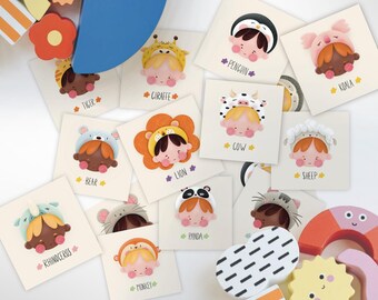 Jeu de carte memory éducatif à imprimer – Visages inclusifs déguisés en animaux