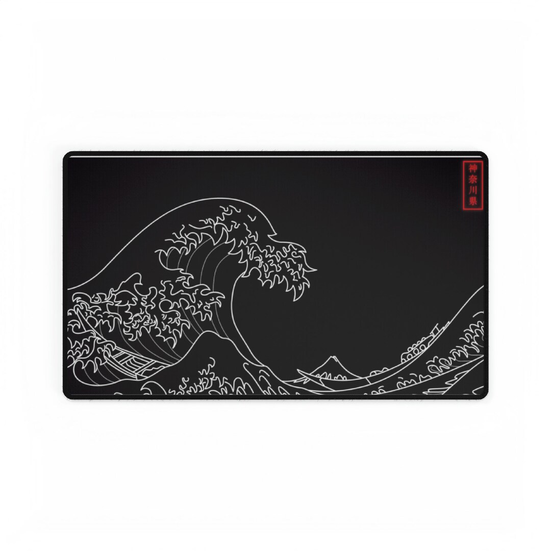 Black Japanese Wave Mouse Pad Etsy