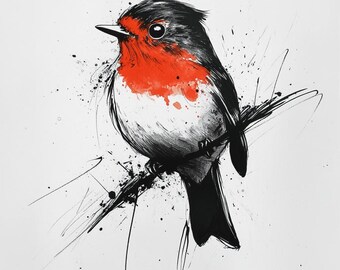 Simplistic Robin Sketch Art | Minimalist Bird Line Drawing | Digital Printable Wall Art | Nature-Inspired Home Decor