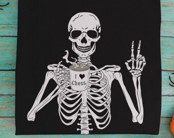 I Love Chess Skeleton Shirt, Skeleton Chess Shirt, Skeleton Coffee Shirt, Chess Lover Halloween, Skeleton Peace Sign Tee, I Love Chess Shirt