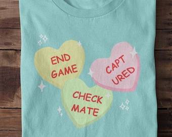 Conversation Hearts Chess Shirt, Funny Valentines Day Shirt, Candy Hearts Shirt, Matching Groovy V Day Shirt, Soft Unisex Comfort Colors Tee