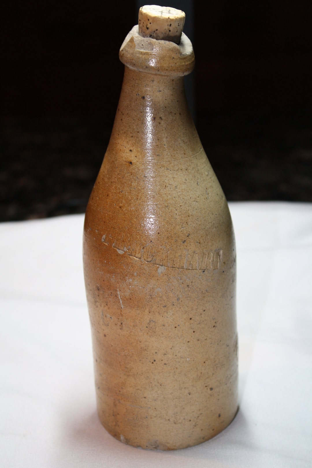 Vintage Glazed Stoneware Beer Bottle, P.H. Eckhart, Fort Atkinson, WI