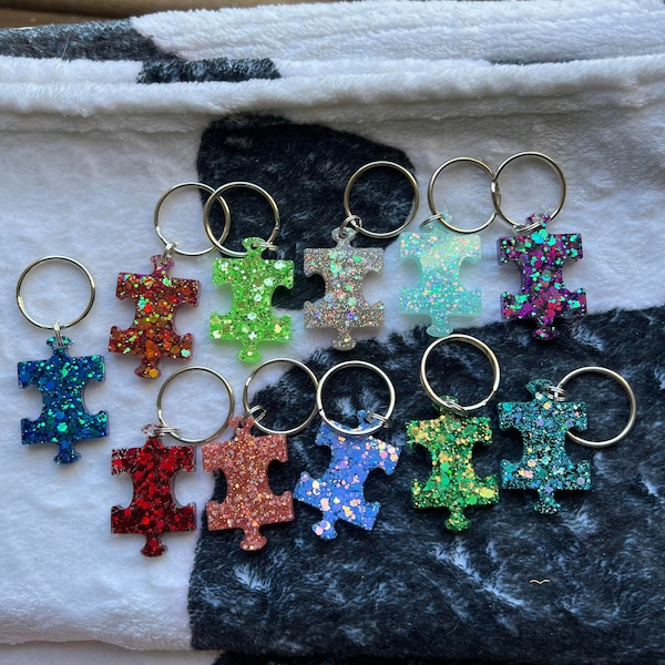 Puzzle Piece Keychain(Autism Awareness)-Chunky Glitter