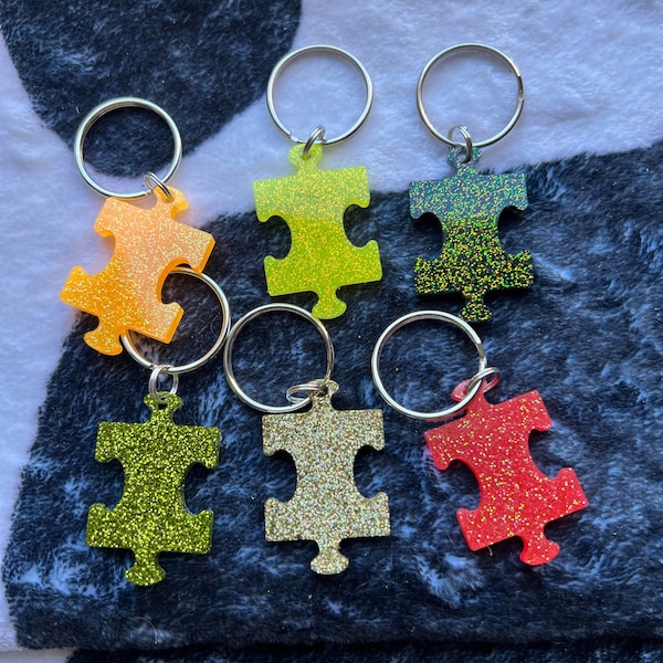 Puzzle Piece Keychain(Autism Awareness)-Fine Glitter