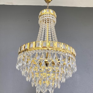 Antique French Vintage Brass  Crystals Small Chandelier Ceiling Pendant Lighting Glass Lamp Fixture Pendant Victorian Light