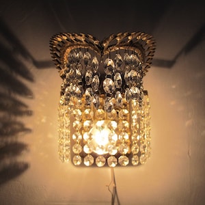 Pair Vintage Antique Crystal Wall Lamp Sconces