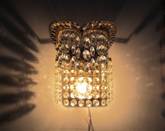 Pair Vintage Antique Crystal Wall Lamp Sconces