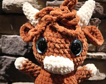 Crochet Highland Cow Plush | Handmade Chenille Yarn Bull, Farm Decor