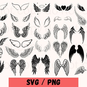 Angel Wings SVG Bundle, Angel Wings Clip Art, Wings Cut File For Silhouette, Wings PNG, Wings Shape, Wings Outline, Svg Files For Cricut