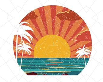Retro Beach Sunset PNG : T-shirt d'été (téléchargement numérique)