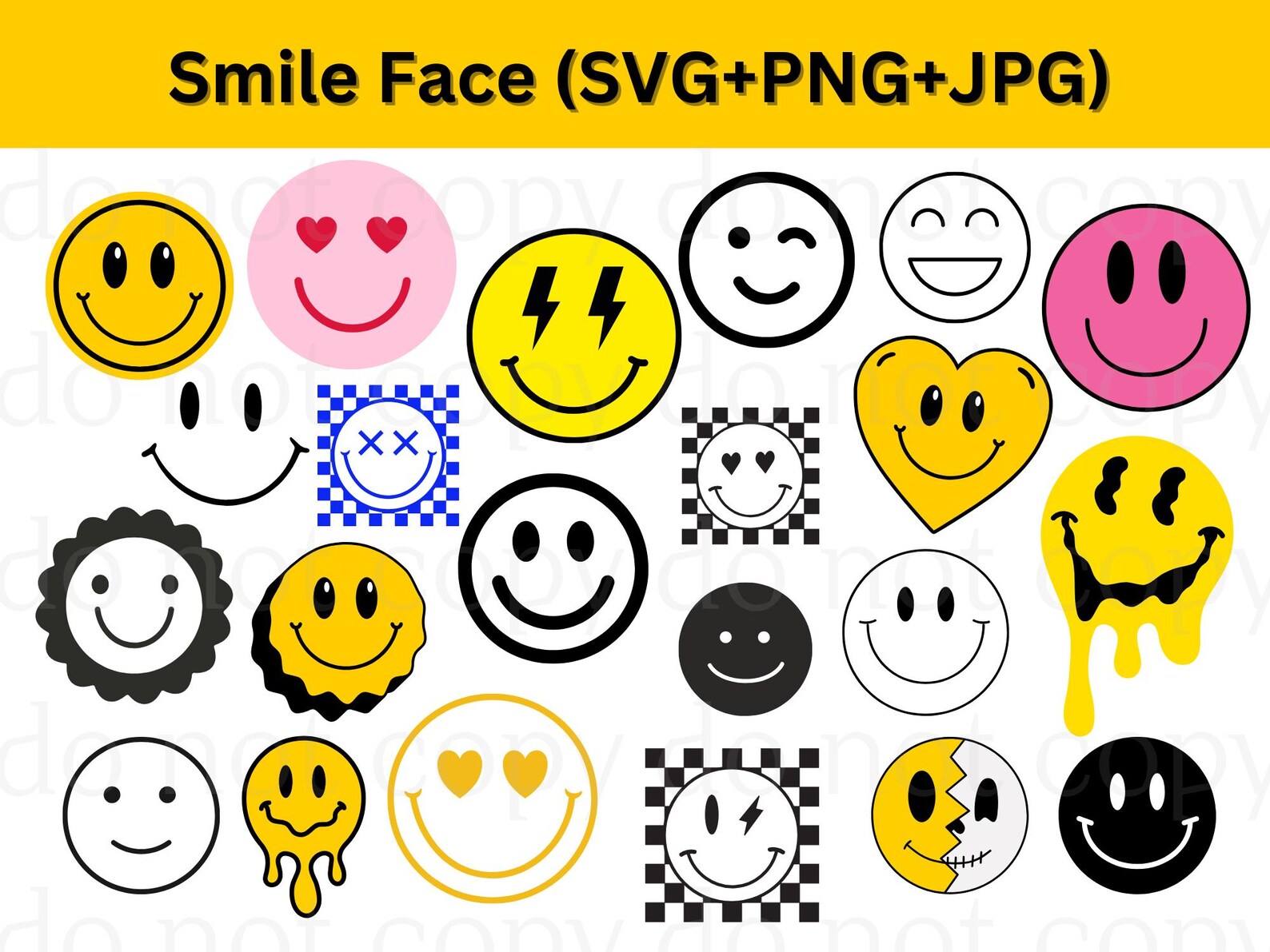 Smiley Face SVG Bundle – 20+ Groovy, Drippy, Checkered, Happy & Emoji ...