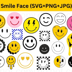 Smiley Face SVG Bundle – 20+ Groovy, Drippy, Checkered, Happy & Emoji Face SVG PNG Designs for Hoodie, Crafts, Cricut | Instant Download