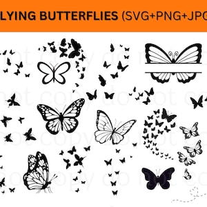 Flying Butterflies SVG Bundle - Butterfly PNG & Layered Cut Files for Cricut Silhouette - Butterfly Swarm Designs