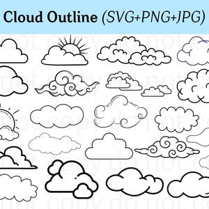 Cloud Svg Bundle, Cloud Outline Svg, Cloud Clipart, Cloud Png Bundle, Cloud Cricut, Cloud Vector,Silhouette,Cloud Cut Files,Instant Download