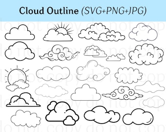 Cloud Svg Bundle, Cloud Outline Svg, Cloud Clipart, Cloud Png Bundle, Cloud Cricut, Cloud Vector,Silhouette,Cloud Cut Files,Instant Download