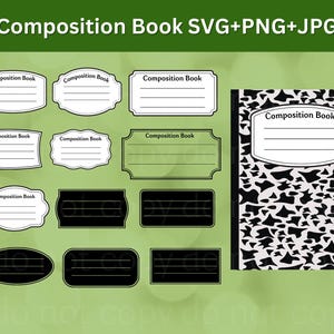 Composition Book SVG Template - Notebook Cover & Label Pattern for Teachers, Cricut Cut Files, Teacher Gift Ideas, Digital Printable Design
