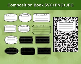 Composition Book SVG Template - Notebook Cover & Label Pattern for Teachers, Cricut Cut Files, Teacher Gift Ideas, Digital Printable Design