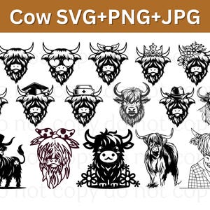 Süße Highland Kuh SVG Bundle, Baby Kuh PNG, Floral Kuh Clipart, Bauernhof Tier Schnittdateien für Cricut, Silhouette, rustikale Kuh Kunst