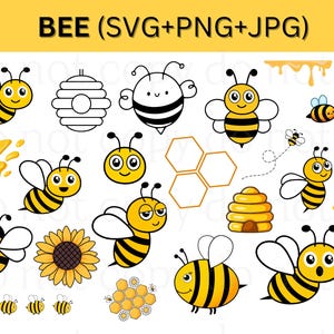 Bee Svg bundel - schattige Bee Clipart, honingraat, bijenkoningin Svg gesneden bestanden voor Cricut, Bee Png, honing Svg ontwerpen, Bee Hive Svg
