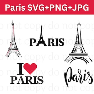 Fichiers de coupe Svg Tour Eiffel pour Cricut | Ensemble de cliparts et de voyages SVG Paris | Tour Eiffel PNG Vector Landmarks