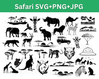 Zoo crew svg bundle | Giraffe, Elephant, Rhino | Lion King Tree SVG | Zoo Crew & Animal Silhouette | Safari Clipart for Crafts, Safari Font