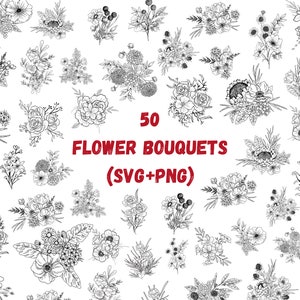 50 bouquet de fleurs svg Bundle, Bouquet svg, svg fleur, bouquet de fleurs svg, mariage svg, Cricut svg, svg fleurs sauvages