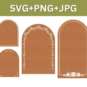 May include: Three arch-shaped frames with a brown background and white outlines. The frames are decorated with floral designs. The frames are perfect for adding a touch of elegance to your projects.