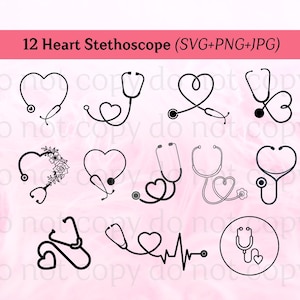 Fichier Svg de tag stéthoscope, stéthoscope SVG Bundle Commercial, stéthoscope coeur, soins infirmiers Svg, Cricut Svg soins infirmiers médicaux avec stéthoscope Png