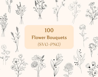 100 Flower Bouquet SVG Bundle | Wedding & Wildflowers SVG | Flower Bouquet Cricut Designs for Crafting, Botanical, Rose, Sunflower