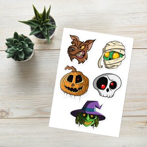 Sticker sheet halloween mummy skeleton werewolf witch pumpkin