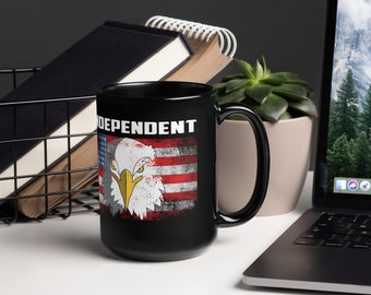 Taza negra brillante 4 de julio día de la independencia