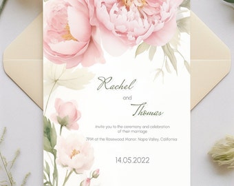 Watercolor Floral Wedding Invitation Template Watercolor Floral Printable Invitation Editable Classy Elegant Template