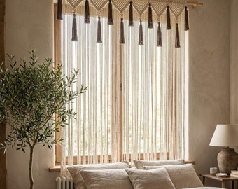 Macrame Curtain Handmade | Boho Balcony & Outdoor Room Divider | Cotton Window Curtain | Natural Home Decor