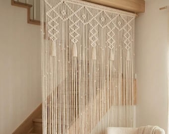 Macrame Curtain Handmade | Boho Doorway & Window Curtain | Cotton Room Divider | Natural Home Decor