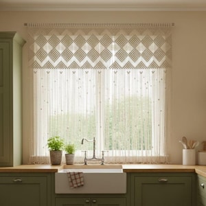 Macrame Room Divider Curtain | Handmade Boho Kitchen & Doorway Curtain | Cotton Rope Panel with Beads