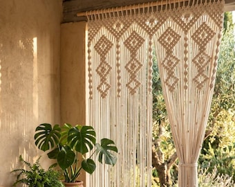Macrame Door Curtain, Boho Room Divider Curtain, Handmade Cotton Rope Curtain, Doorway Curtain, Bohemian Window Curtain, Fiber Art Decor