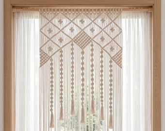 Macrame Door Curtain, Handmade Boho Doorway Curtain, Cotton Rope Room Divider, Macrame Privacy Curtain, Bohemian Entryway Decor, Custom Size