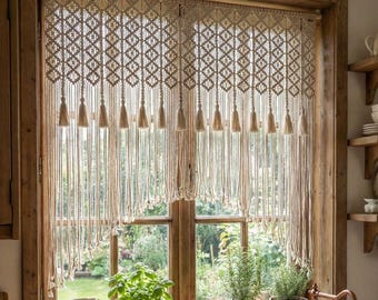 Handmade Macrame Curtain, 100% Cotton Boho Room Divider