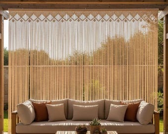 Macrame Curtain Handmade | Boho Doorway & Window Curtain | Cotton Room Divider | Natural Home Decor