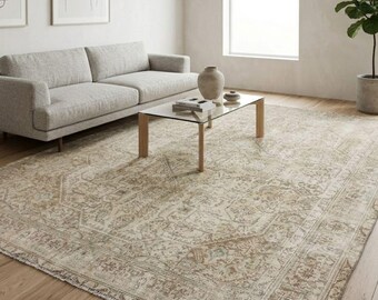 Vintage Anatolian Rug 10x12 | Handwoven Wool Area Rug | 1980s Turkish Carpet for Living Room | Large Minimalist Floor Decor