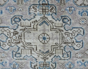9x12 Vintage Anatolian Rug, Neutral Muted Blue Wool Carpet, Large Distressed Turkish Area Rug, 282x365cm Handwoven Living Room Decor