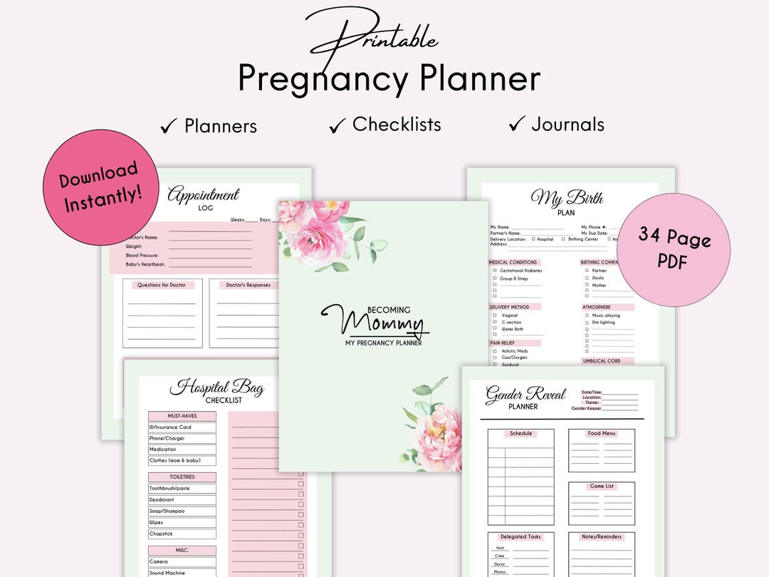 Printable Pregnancy Planner Bundle | Checklists, Baby Prep & Birth Plan ...