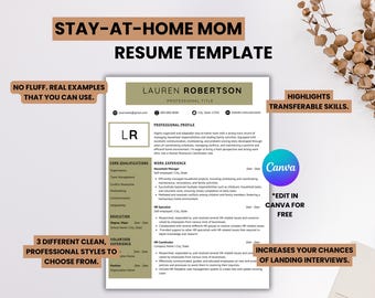 Modern Resume Template for Moms | Editable Cover Letter (Canva Download)