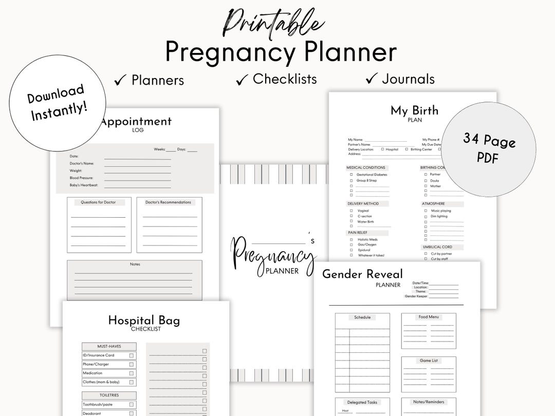 Printable Pregnancy Planner Bundle | Checklists, Baby Prep & Birth Plan ...
