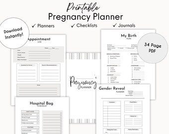 Printable Pregnancy Planner Bundle | Baby Prep, Birth Plan (Digital Download)
